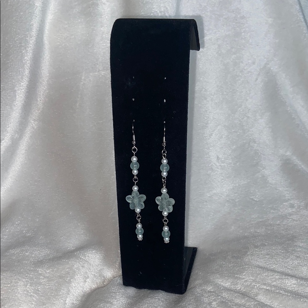 Silver and White Floral Earrings